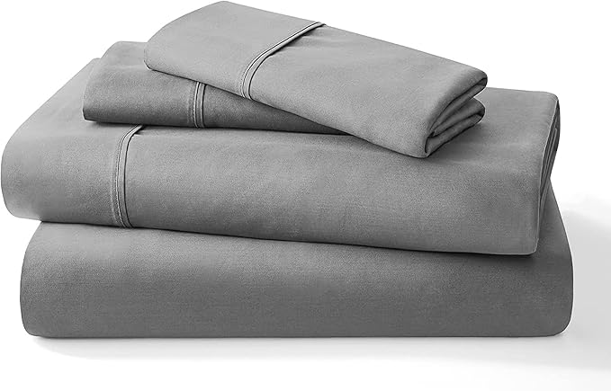 Pure 100% Certified Organic Cotton Bed Sheet Set 1000 Thread Count, 4 Piece Bedding Set, 24" Extra DEEP Pocket, Crisp and Cooling Sateen Weave, Eco-Friendly -(Light Grey, California King)