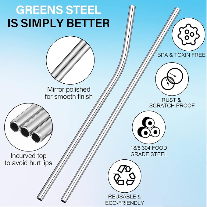 Suclain 20 Pieces 14 Inch Stainless Steel Straws Extra Long Reusable Metal Drinking Replacement Straws for 40oz 100 oz Tumblers with Silicone Tips and 4 Pieces Cleaning Brush
