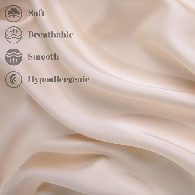 100% Mulberry Silk Pillowcase 2 Pack for Hair and Skin,with Hidden Zipper,Both Sides 19 Momme 600 Thread Count Natural Silk Pillow Cover,Soft Breathable Smooth (Buff Beige, Standard 20''x26'')