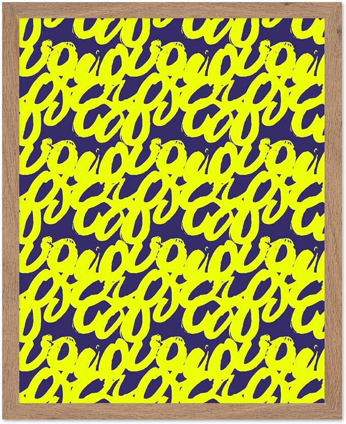 Monem Art Neon Script Pattern Print - Modern Graffiti Typography Poster - Wall Decor for Living Room, Bedroom or Office - 12x16 Beige Framed Wall Art by Rs Lab Studio