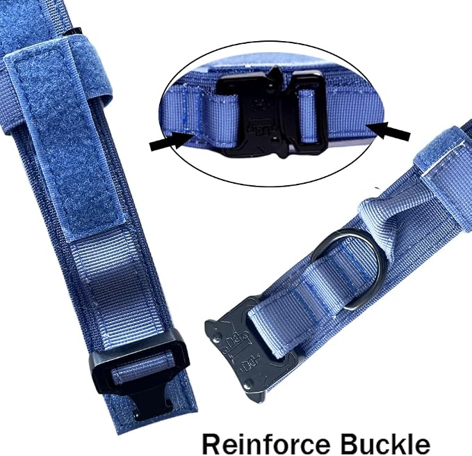 Tactical Dog Collar and Leash Set Adjustable Military Nylon Dog Collar with Control Handle and Heavy Duty Metal Buckle for Large Dogs（Dark Blue L