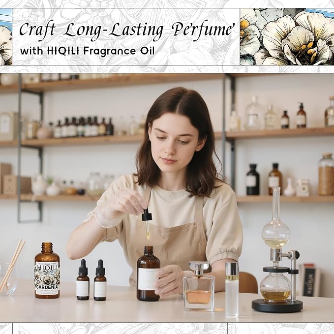 HIQILI Gardenia Fragrance Oil, DIY Women Perfume & Body Spray - 1 Fl Oz | Add to Essential Oil Diffuser, DIY Candle & Soap, Long-Lasting Floral Scent, Pet Safe, Graduated Dropper Included