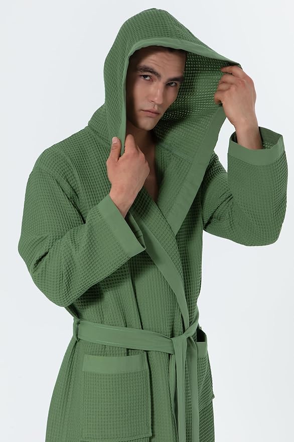 SEYANTE Turkish Cotton Waffle Robe for Men – Organic GOTS Certified Spa Bathrobe, Lightweight Kimono, Soft Cotton Bathrobe