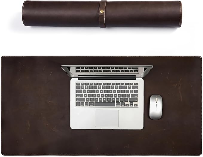 Full Grain Genuine Leather Desk Pad Large Retro Mouse Pad 35.4" x 17.7" Vintage Leather Desk Protector Desktop Cover Non-Slip Writing Blotter Coffee Bar Mat for Office Home