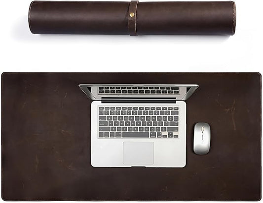 Full Grain Genuine Leather Desk Pad Large Retro Mouse Pad 35.4" x 17.7" Vintage Leather Desk Protector Desktop Cover Non-Slip Writing Blotter Coffee Bar Mat for Office Home