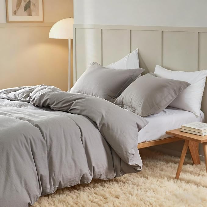 Simple&Opulence French Linen Duvet Cover Set 88" x 92"- 3 Pieces (1 Comforter Cover,2 Pillowcases)- Natural Flax Cotton Blend-Solid Color Breathable Farmhouse Bedding-Grey, Queen