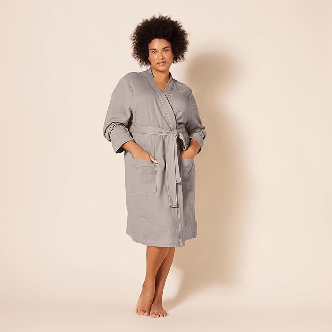 Amazon Essentials Women's Lightweight Waffle Full-Length Bath Robe with Pockets (Available in Plus Size)