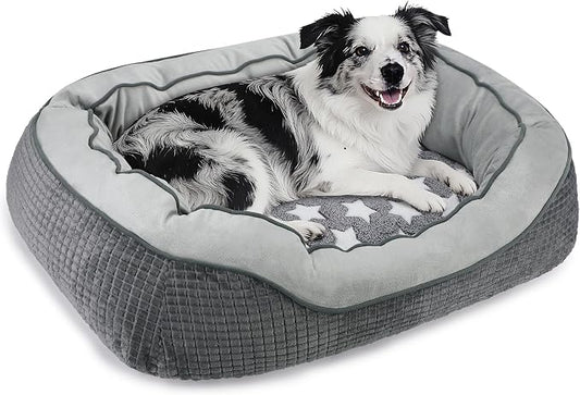 Dog Beds for Small Medium Large Dogs & Cats. Washable Pet Bed, Orthopedic Dog Sofa Bed, Soft Calming Sleeping Warming Puppy Bed (Star-Grey, Large-(30’’x 24’’x 9’’))