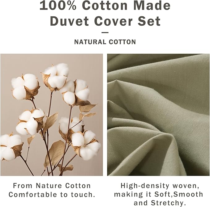 EMME Khaki Cotton Duvet Cover Twin, 2-Piece Set Soft Cotton Comforter Cover Bedding Collection Comforter Cover with Pillow Sham Solid Color Zipper Closure & Corner Ties (Khaki, Twin/Twin XL)