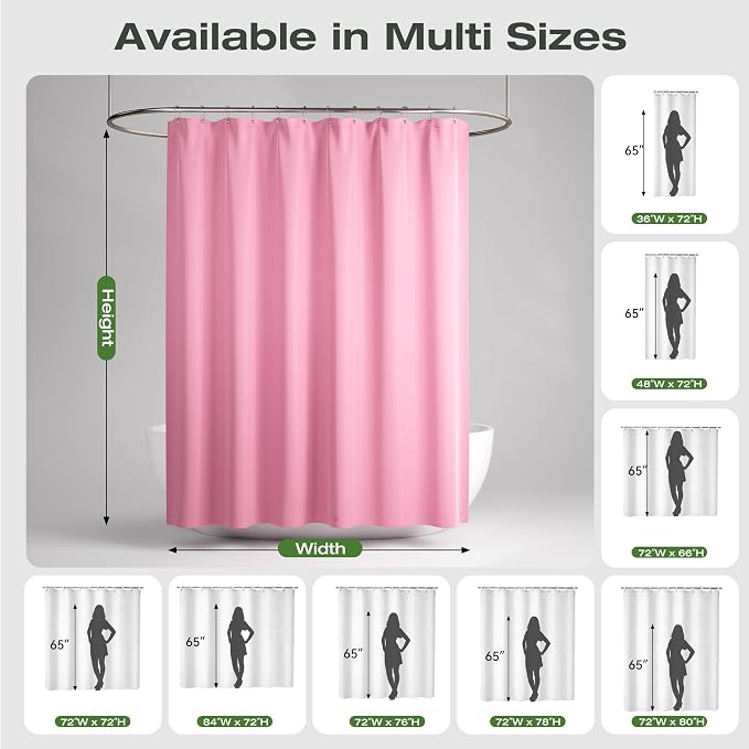 Pink Fabric Shower Curtains 70 X 72 Inch, Water-Resistant Heavy Duty Bathroom Cloth Shower Curtain Liner