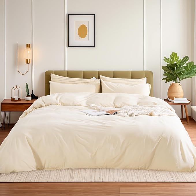 NEXHOME PRO Duvet Cover Twin XL 100% Washed Cotton, Breathable, Durable, Textured, Linen Like, Home Bedding Set 68"x90"
