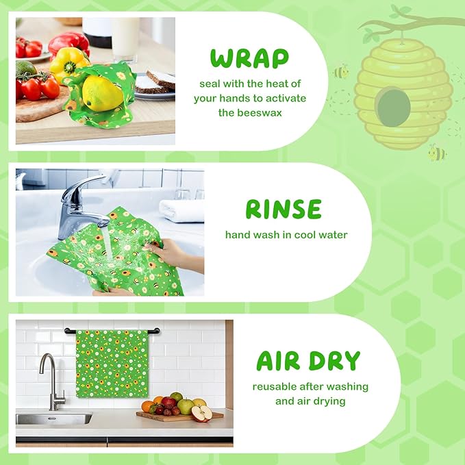 Beeswax Food Wraps 2 Roll 13 x 39 Inch Reusable Beeswax Wraps Eco-Friendly Sustainable Food Storage Wraps for Sandwich, Cheese, Fruit, Bread, Snacks