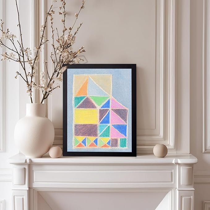 Monem Art Colorful Abstract House Painting Print - Bright Geometric Modern Art Poster - Wall Decor for Living Room, Bedroom or Office - 12x16 Black Framed Wall Art by Renee Stramel