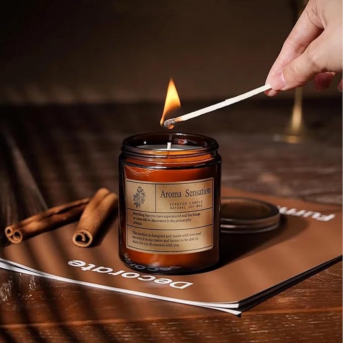 Organic Smoked Rosewood Candles - Non Toxic Soy Candles for Home, Stress Relief & Meditation (7oz)