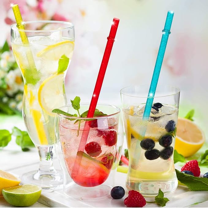 72 Pcs 11 inch Reusable Plastic Straws Colorful Drinking Straws, Glitter Drinking Straw for 40/30/24 oz Jar and Tumbler, with Cleaning Brush (Gold, Dark Blue, Purple, Red, White, Green)