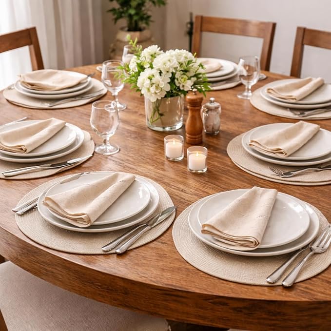 Chambray Slub Cloth Dinner Napkins Set of 6(20X20 in Linen) 100% Cotton Everyday Use Premium Quality Over Sized Cloth Napkins with Mitered Corners Ultra Soft Durable Hotel Quality