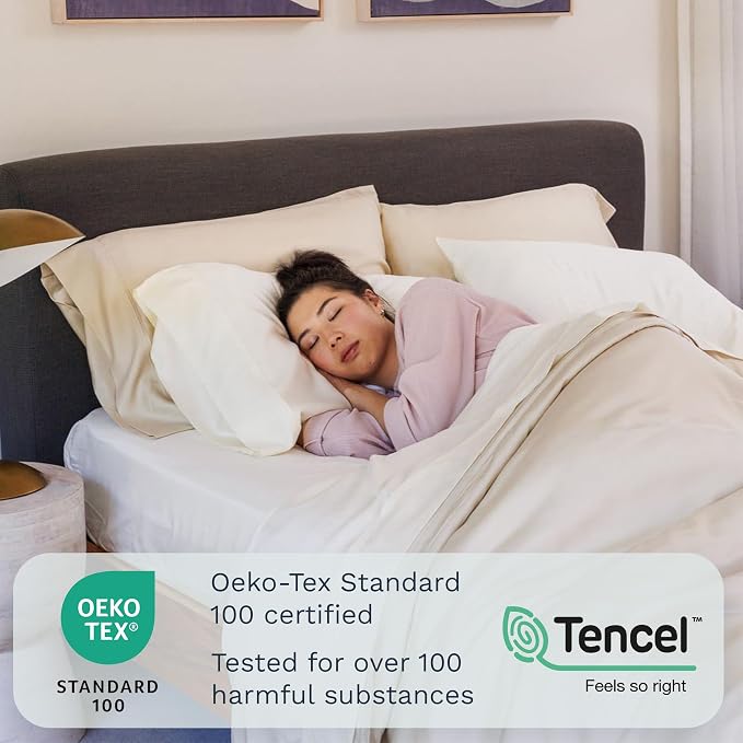 Olive + Crate Tencel Eucalyptus Pillowcases - 100% Tencel Lyocell Cooling Pillow Cases for Hot Sleepers - Hypoallergenic, Moisture-Wicking, Silk Alternative, Vegan - Queen Size Set of 2 [White Snow]