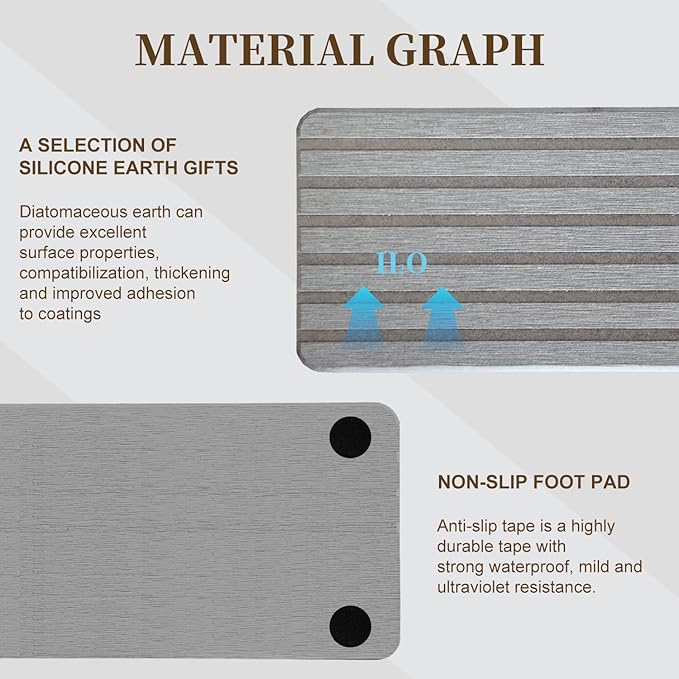 2 PCS Water Absorbent Diatomite Rectangle Coasters with Grooved Design - Thirsty Absorbing Stone Tray for Soaps Dish, Hand Soaps, Plants, Toiletries - Keep Bathroom & Kitchen Counter Tops Dry & Tidy
