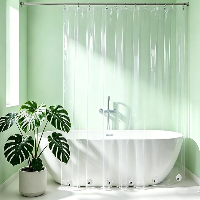 76 Inch Shower Curtain Liner with 6 Magnets & 6 Magnetic Curtain Clips, Heavy Duty Weighted Extra Long Clear Vinyl Shower Liner 72 x 76 for Bathroom