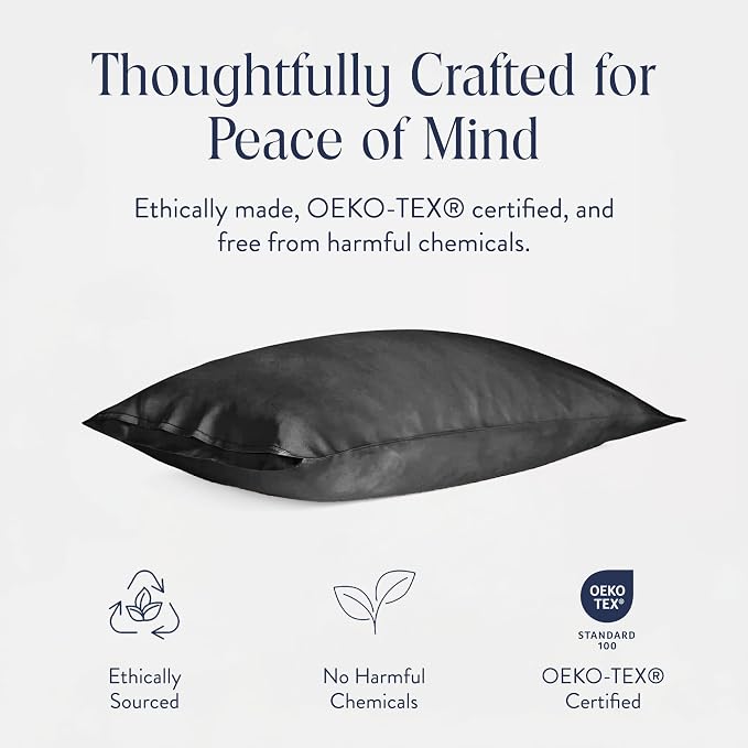 Brooklinen Mulberry Silk Pillowcase – 100% Pure Silk Pillow Case, Soft & Durable, Anti-Friction Comfort, Hight Quality Smooth Texture – Machine Washable & Breathable – King Size (Carbon)