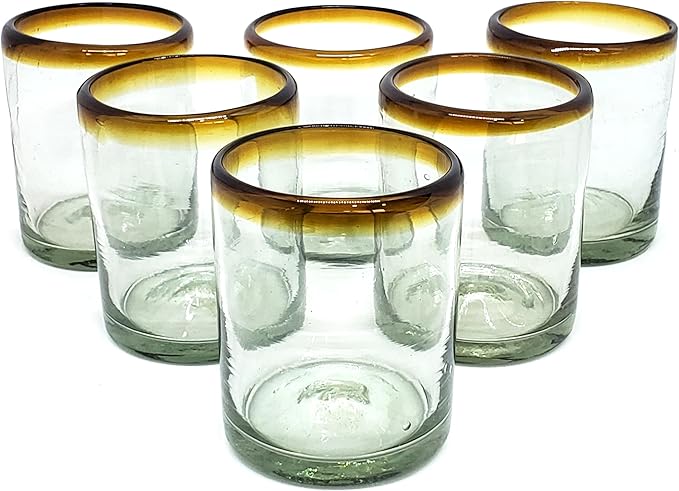 Amber Rim 10 oz Tumblers (set of 6), Recycled Glass, Lead-free, Toxin-Free (Tumbler)