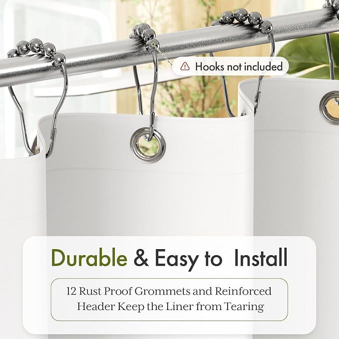 Bathway Shower Curtain Liner, White Shower Curtain Liner 72x72 PEVA Waterproof Shower Curtain Liner Plastic with 3 Magnets and 12 Rustproof Metal Grommets, Lightweight Shower Liner for Bathroom