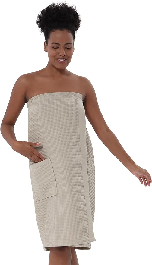 SEYANTE Women's Organic Waffle Spa Wrap, GOTS Certified 100% Turkish Cotton, Lightweight Bath Towel Wrap Adjustable Closure