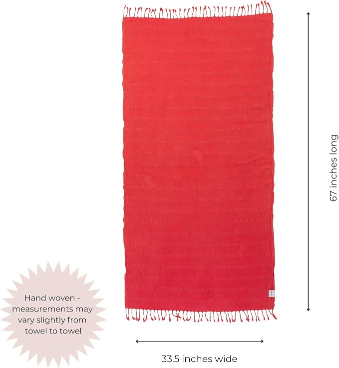 InfuseZen Stonewashed Turkish Cotton Bath and Beach Towel - Coral | 100% Organic, Thin, Soft, Lightweight, Absorbent, Quick-Drying, Large Peshtemal, Sand-Resistant for Shower, Pool, Spa, Travel