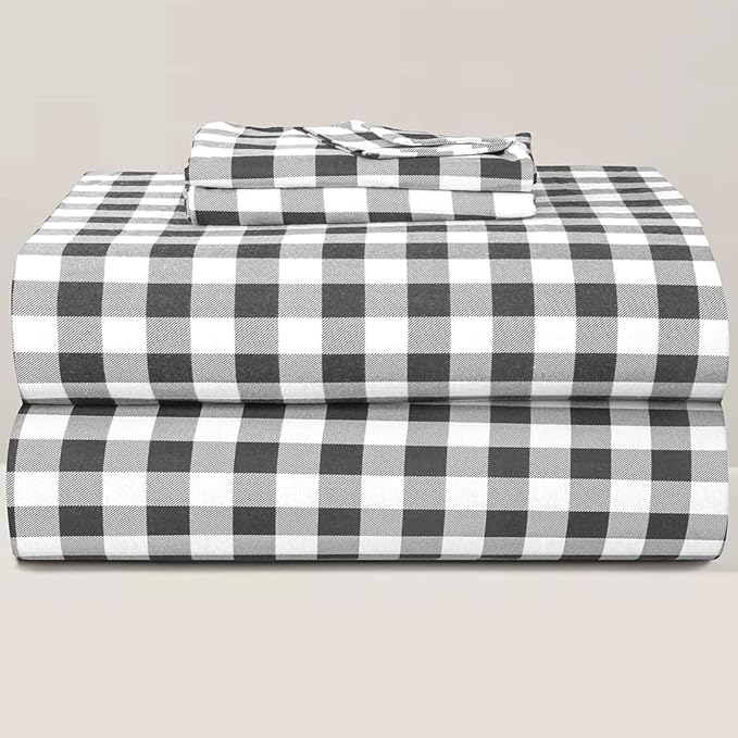 Briarwood Home® Printed Flannel Sheet Set, 100% Natural Cotton, Soft, Warm & Deep Pocket, Advanced Nano-Tech Making it Resistance to Pilling; Brushed 6 Times for Softness (Buffalo Grey, Full)