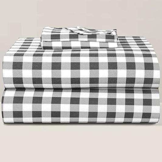 Briarwood Home® Printed Flannel Sheet Set, 100% Natural Cotton, Soft, Warm & Deep Pocket, Advanced Nano-Tech Making it Resistance to Pilling; Brushed 6 Times for Softness (Buffalo Grey, Full)