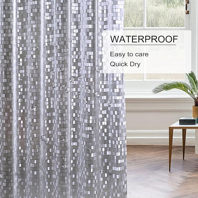 TIKABC Shower Curtain Liner, 4G PEVA Shower Liner, Plastic Peva Waterproof Shower Curtains, 72x72 inch with Grommet Holes 3 Magnetic Weights