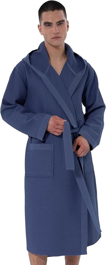 SEYANTE Turkish Cotton Waffle Robe for Men – Organic GOTS Certified Spa Bathrobe, Lightweight Kimono, Soft Cotton Bathrobe