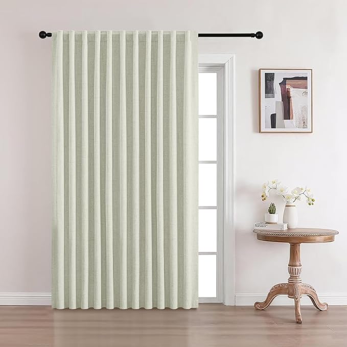 CUCRAF Custom Linen 100% Total Blackout Curtains, Light Beige Back Tab and Rod Pocket Curtain for Living Room Bedroom, Light Blocking Drapes Thermal Insulated 1 Panel (Custom Size, Color)