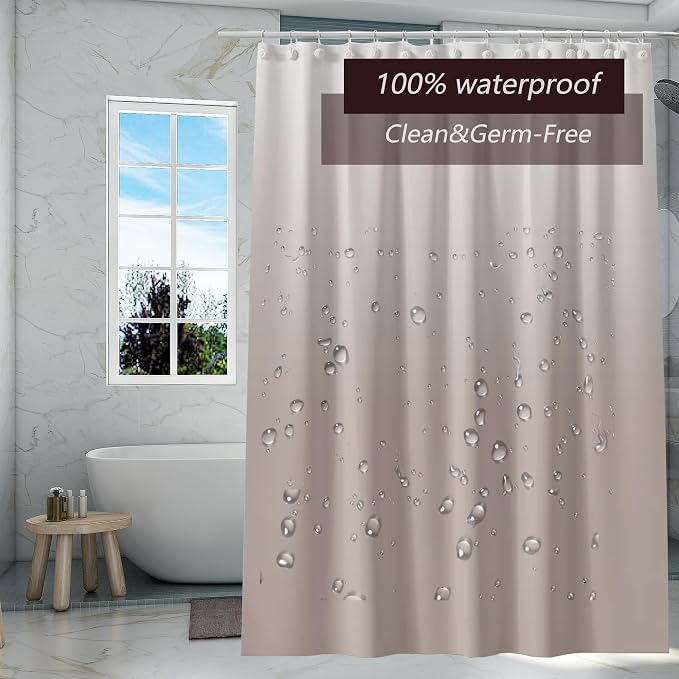 TIKABC Gradient Begie Shower Curtain Liner, 4G PEVA Shower Liner, Plastic Waterproof Shower Curtains, 72x72 inch with Grommet Holes 3 Magnetic Weights…