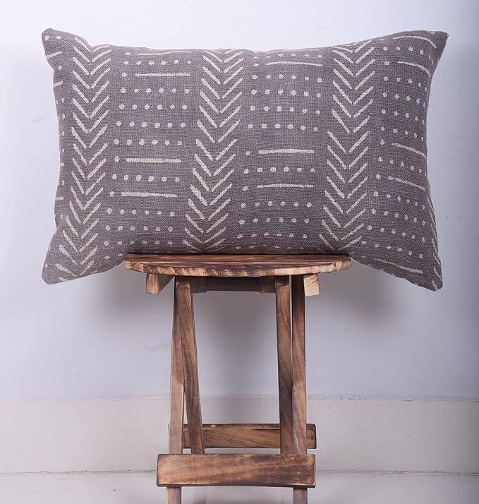 Trade Star 100% Cotton Mudcloth Pillow Cover Handloomed Spring Breathable Pillow Case Luxurious Rustic Rectangle Modern Framhouse Lumbar Bed Cushion Case (Grey Snow 14X22 INCHES)
