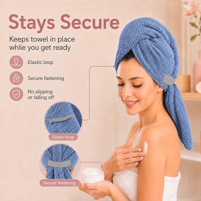 Large Hair Towel Wrap for Women, Quick-Dry Turban, Ultra Absorbent & Anti-Frizz, Ideal for Long, Thick & Curly Hair, Soft Lightweight Microfiber Drying Towel (24x42, Blue)