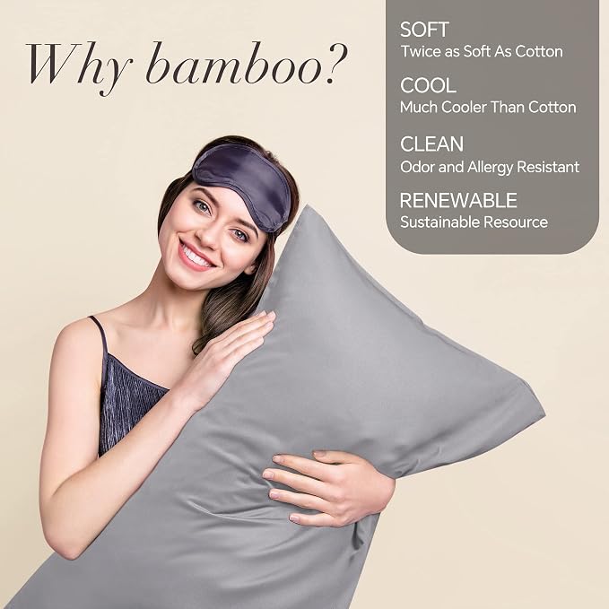 BEDELITE Pillow Cases Queen Size Set of 2, Rayon Derived from Bamboo, Cooling Pillow Cases for Hot Sleepers & Night Sweats, Breathable and Silky Soft Envelope Pillowcases(Silver Grey, 20"x30")