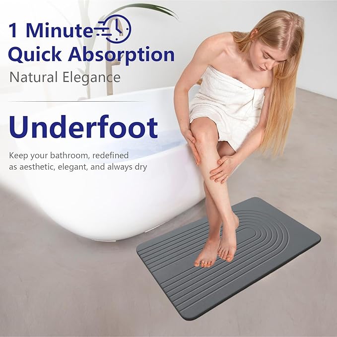 Fast Drying Stone Bath Mats for Bathroom, Non-Slip Diatomaceous Earth Bath Mat, Super Absorbent Bath Mat Stone Dark Gray Arcana