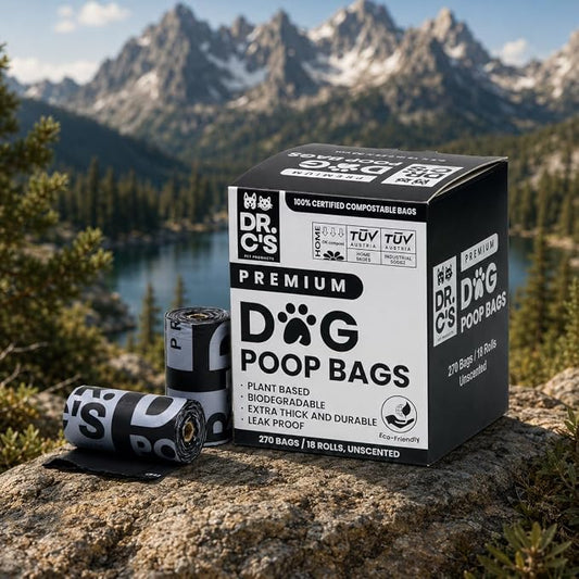 100% Certified Compostable Dog Poop Bags - Dr. C's Premium Dog Poop Bags - 270 Bags / 18 Rolls, Extra thick, Leak Proof, Unscented, Plant Based and Earth Friendly