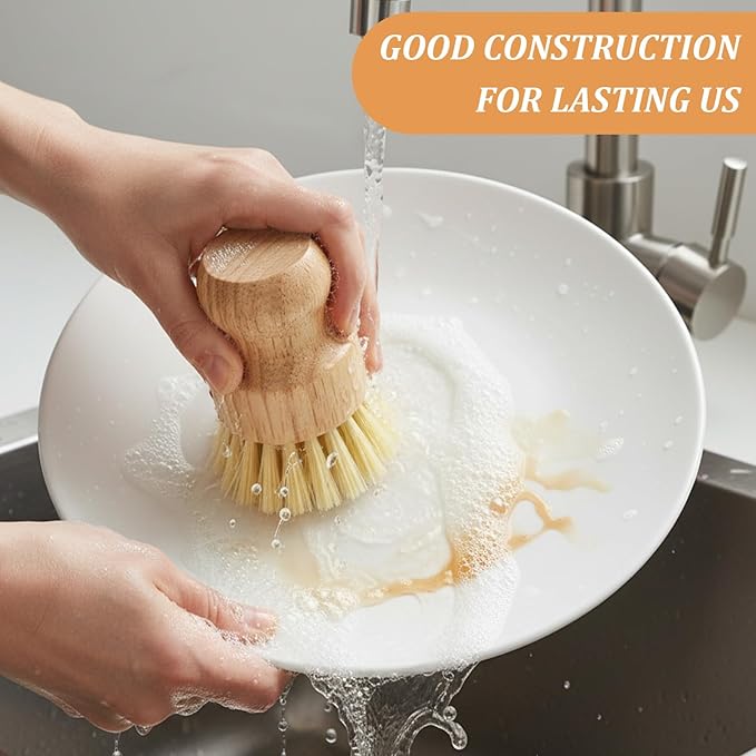 14 Pack Bamboo Dish Brush Set Natural Sisal Scrub Brushes for Pots Pans Sinks Vegetables, Wooden Dishwashing Scrubber Brush Kitchen Cleaning Tool