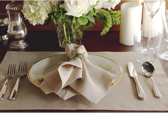 Huddleson Camel Gold Linen Napkin 20x20 (Set of Four) Luxury Italian Linen Sewn in US