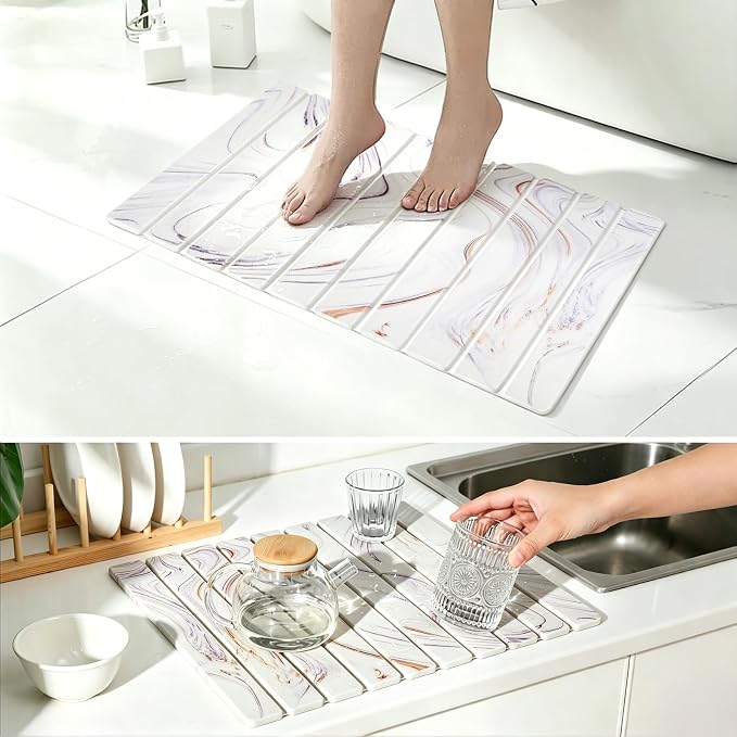 Large Stone Drying Mat for Kitchen Counter, Multifunction Stone Bath Mats for Bathroom, Collapsible Stone Dish Drying Mats, Quick Dry Diatomaceous Earth Drying Stone for Kitchen Counter, 24×16''-Grey