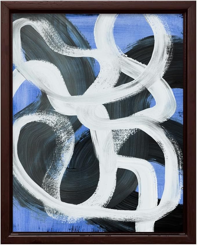 Monem Art Bold Blue Brushstroke Abstract Print - Modern Textured Line Art Poster - Wall Decor for Living Room, Bedroom or Office - 24x32 Brown Framed CANVAS Wall Art by Mareike Bohmer