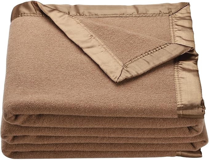 OakRidge Heirloom Merino Wool Blanket – 100% Australian Wool with Vintage Satin Edges – Breathable, Odor-Resistant, All-Season Bedding in King Size – Tan Cozy Throw for Home or Travel