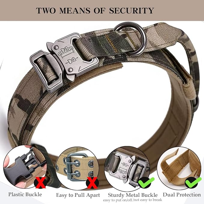 Tactical Dog Collar Adjustable Military Nylon Dog Collar with Control Handle and Heavy Duty Metal Buckle for Medium and Large Dogs (Camo,L)