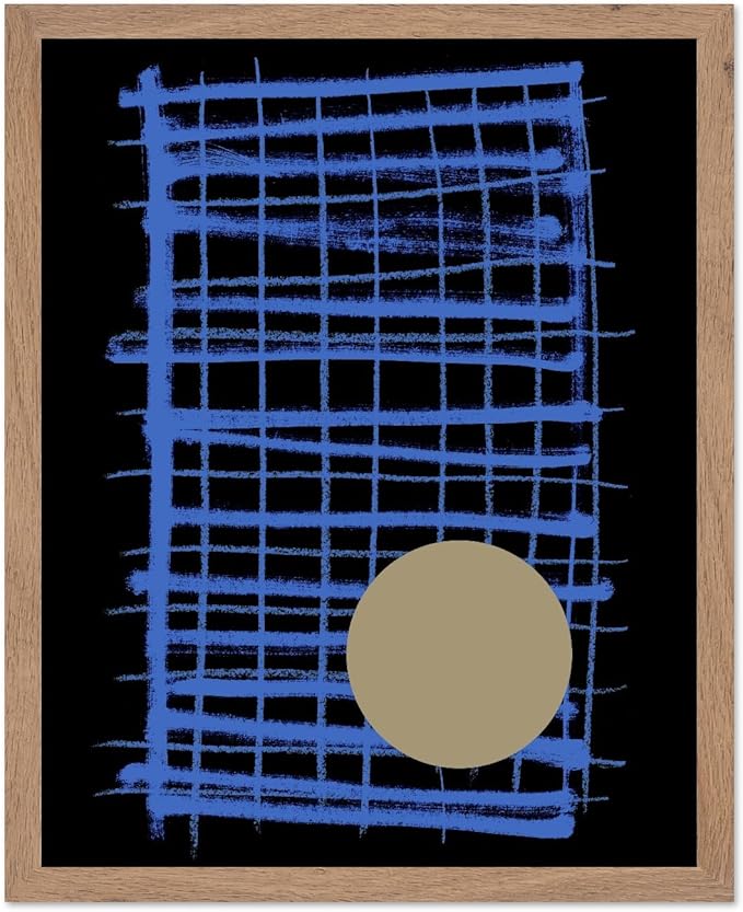 Monem Art Blue Grid Abstract Geometric Print - Modern Minimalist Art Poster - Wall Decor for Living Room, Bedroom or Office - 16x20 Beige Framed Wall Art by Mareike Bohmer