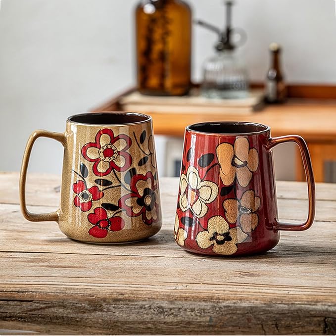 24oz Large Ceramic Coffee Mug with Big Handle, Handmade Kiln Glazed Large Coffee Mug Tea cup, Novelty Mug，Unique Uneven Surface for Office and Home，Microwave and Dishwasher Safe (khaki)
