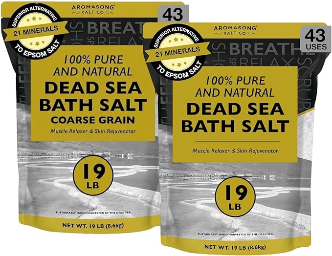 Aromasong Dead Sea Bath Salt Bundle – 19 LB Coarse Grain Soak & 19 LB Fine Grain Spa Salt – 100% Pure Mineral Bath Salts for Skin Softening and Muscle Relaxation
