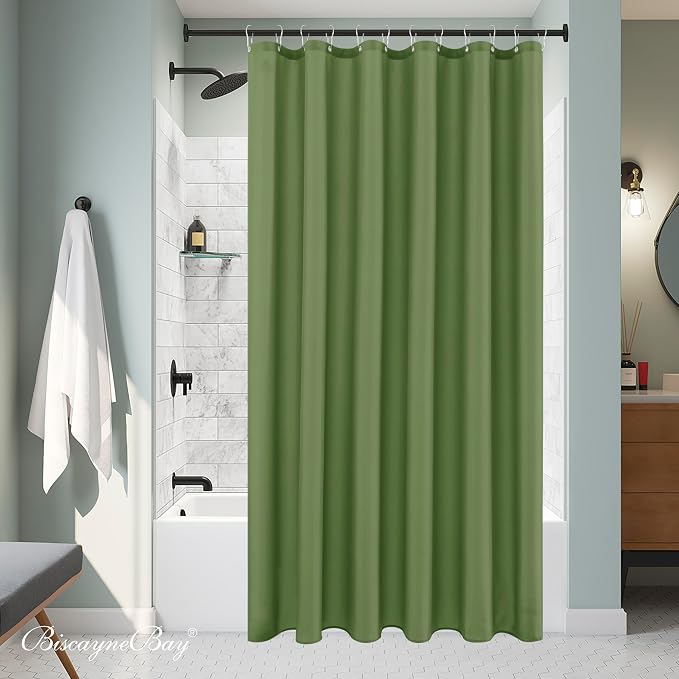 Biscaynebay Hotel Quality Extra Long Fabric Shower Liners 72" Width by 84" Length, Sage Water Resistant Bathroom Curtains Rust Resistant Grommets & Weighted Bottom Hem Machine Washable