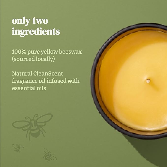 Apple Bourbon Organic Beeswax Candle, 8oz | 2 Ingredients | 100% Pure Beeswax Candles, Non Toxic, Natural, Organic Candles, Beeswax Candles Scented, Non Toxic Candles, 50 Hour